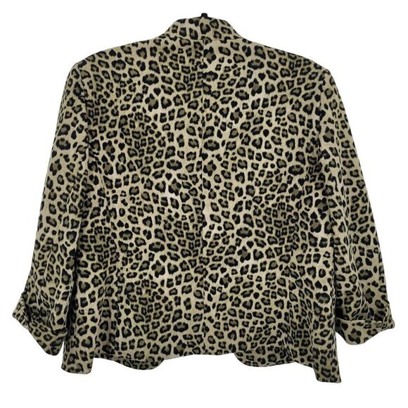 Evan-Picone Black Label Sigle Breasted Blazer 10 Green Animal Cheetah Collarless - Picture 2 of 10